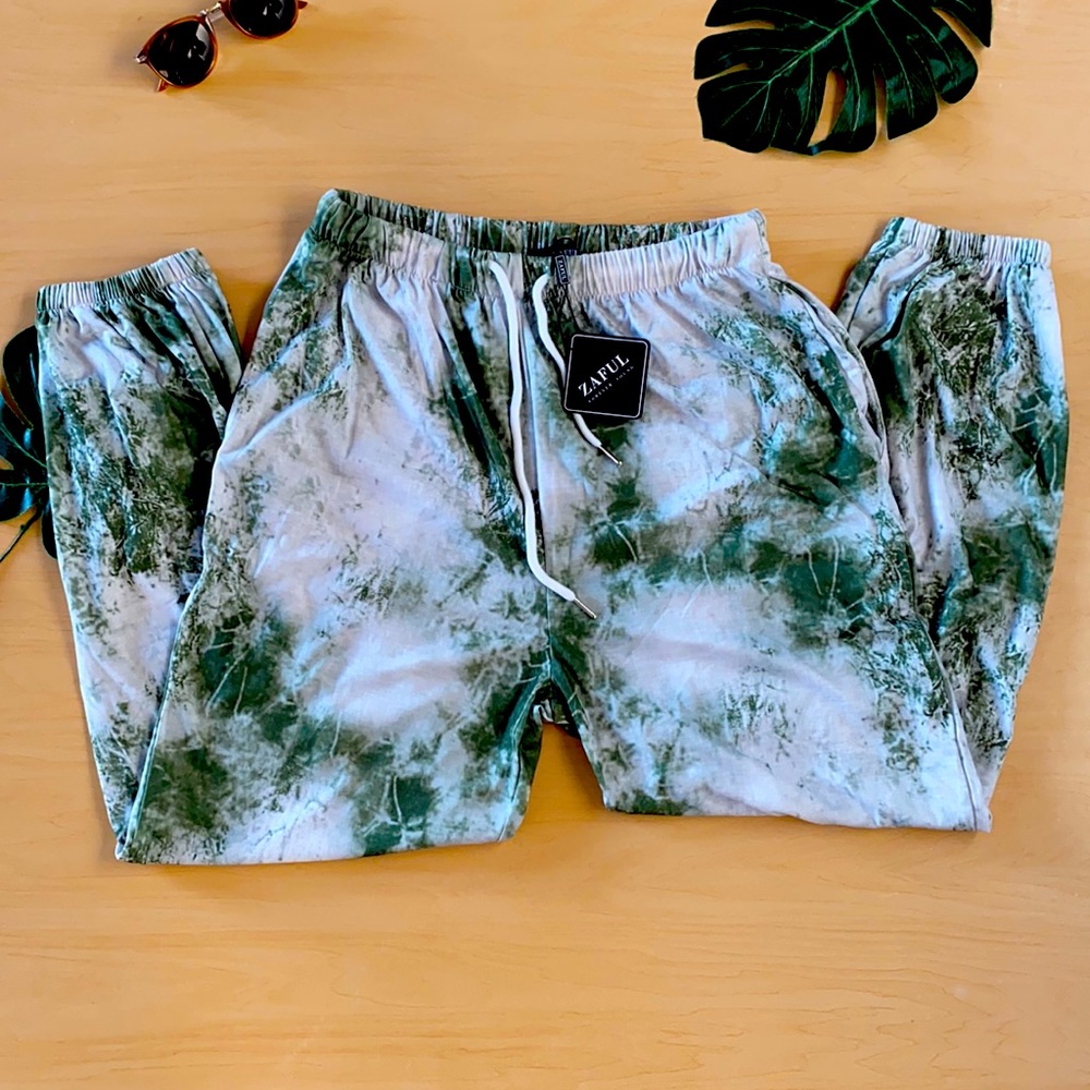 Zaful jogger pants tie dye green and white size L